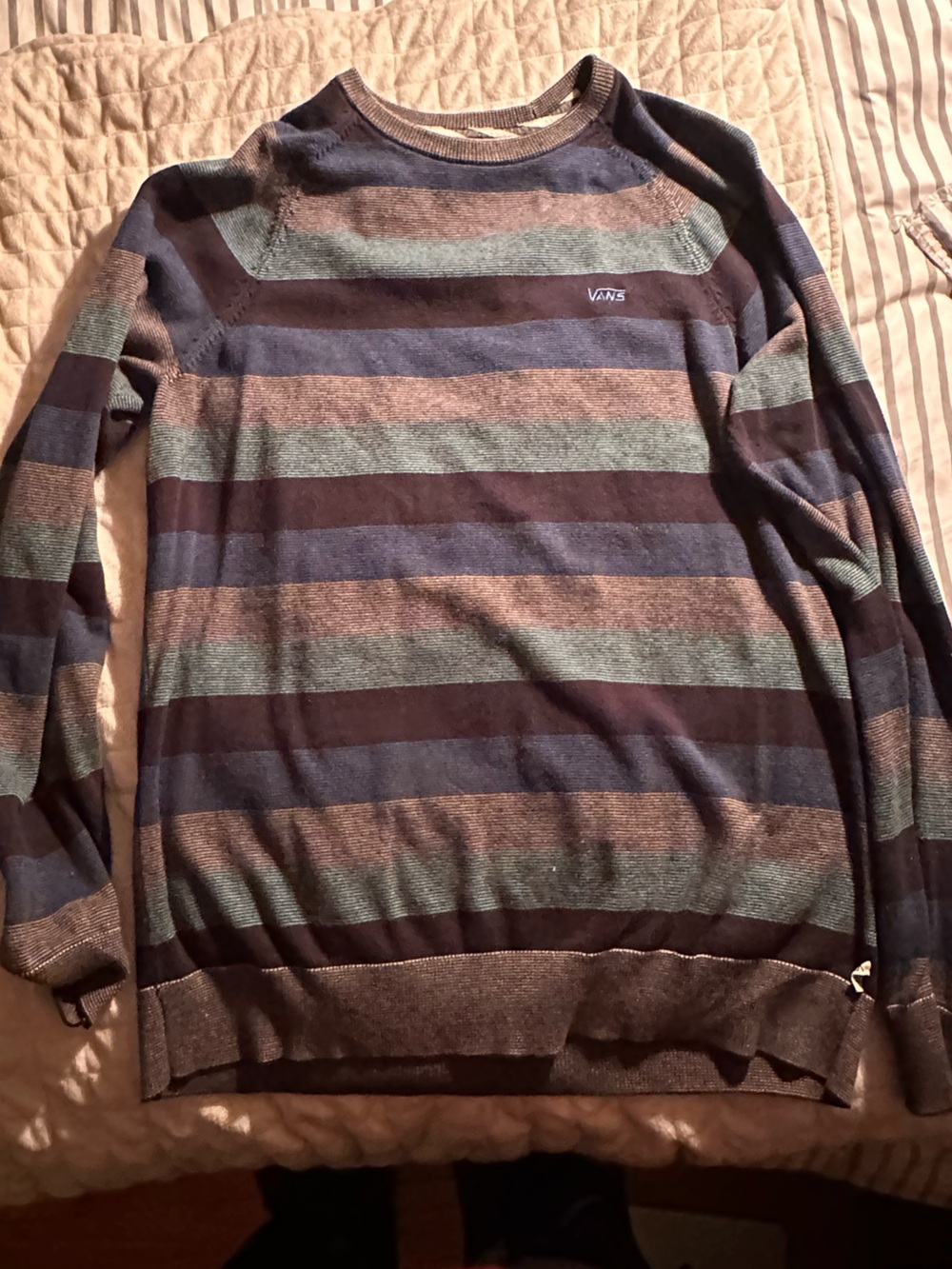 Vintage Vans Men's Striped Crewneck Sweater in Navy, Grey, Teal